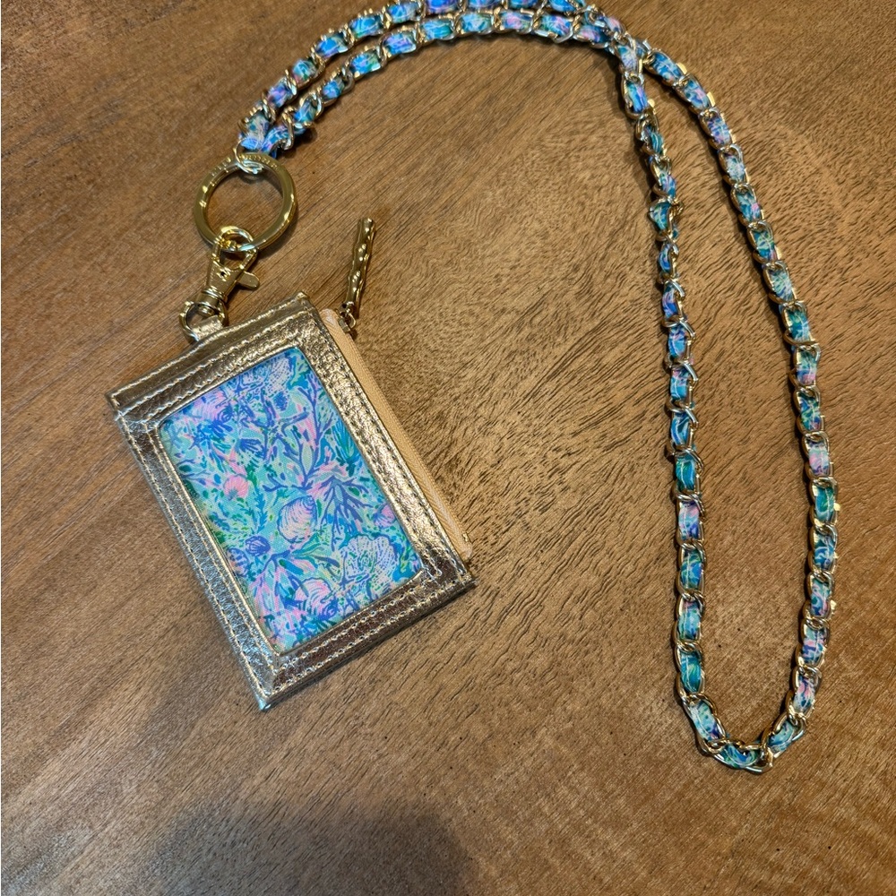Gold and Blue Lily Pulitzer Zip ID Landyard